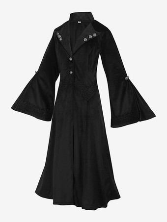 ブラックゴシックレディースミドル丈コート秋冬ファッションスリムトレンチコートダークスタンドカラー宮殿タキシード