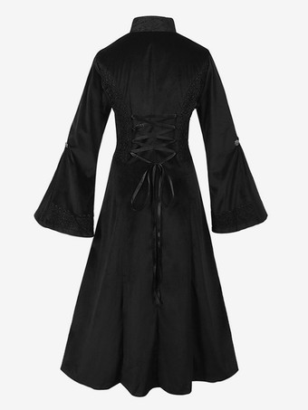 ブラックゴシックレディースミドル丈コート秋冬ファッションスリムトレンチコートダークスタンドカラー宮殿タキシード