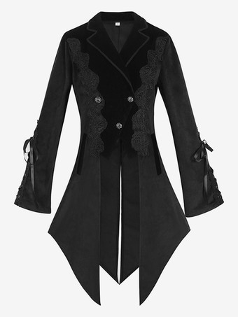 ブラックゴシックレディースミドル丈コート秋冬ファッションスリムトレンチコートダークスタンドカラー宮殿タキシード