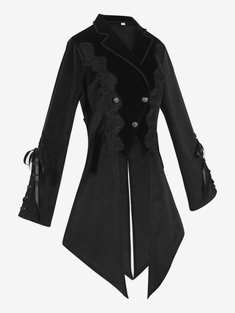 ブラックゴシックレディースミドル丈コート秋冬ファッションスリムトレンチコートダークスタンドカラー宮殿タキシード