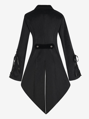 ブラックゴシックレディースミドル丈コート秋冬ファッションスリムトレンチコートダークスタンドカラー宮殿タキシード