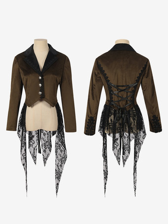 ブラウン コーヒーブラウンゴシックレディースミドル丈コート秋冬ファッションスリムトレンチコートダークスタンドカラー宮殿タキシード