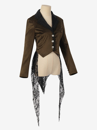 コーヒーブラウンゴシックレディースミドル丈コート秋冬ファッションスリムトレンチコートダークスタンドカラー宮殿タキシード