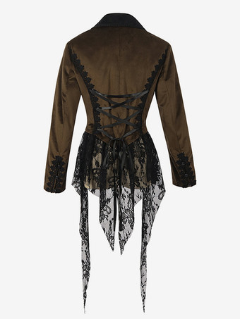 コーヒーブラウンゴシックレディースミドル丈コート秋冬ファッションスリムトレンチコートダークスタンドカラー宮殿タキシード