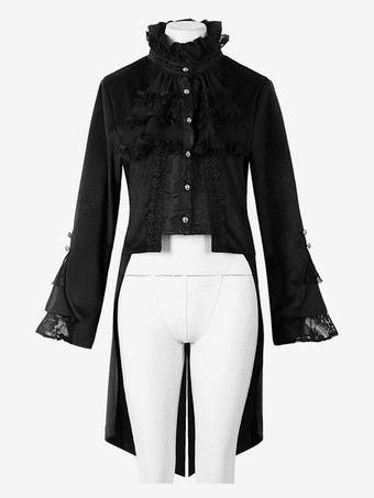 ブラック ブラックゴシックレディースミドル丈コート秋冬ファッションスリムトレンチコートダークスタンドカラー宮殿タキシード