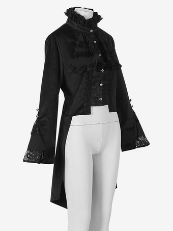 ブラックゴシックレディースミドル丈コート秋冬ファッションスリムトレンチコートダークスタンドカラー宮殿タキシード