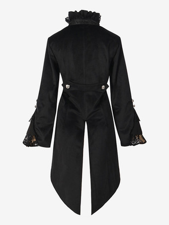 ブラックゴシックレディースミドル丈コート秋冬ファッションスリムトレンチコートダークスタンドカラー宮殿タキシード