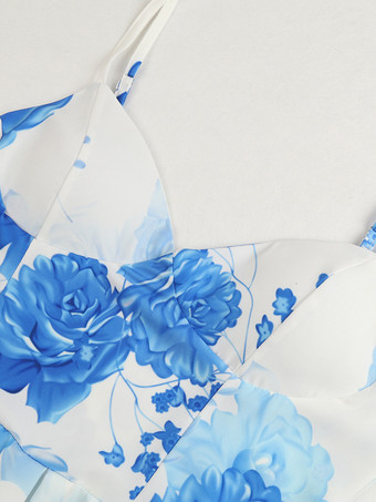 オンブレフローラルドレス スパゲッティストラップ ハイスリット ティアード カジュアル サマーマキシドレス