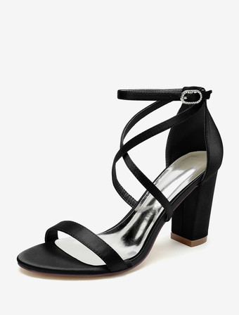 ブラック ウェディングシューズ サテンホワイトオープントゥウェディングサンダル