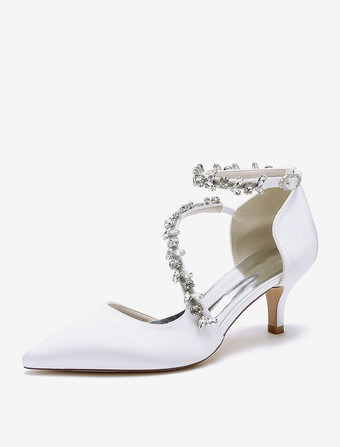 ホワイト ウェディングシューズ ブライダル パンプス サテン ポインテッドトゥ