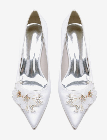 ウェディングシューズ ブライダル パンプス サテン ポインテッドトゥ