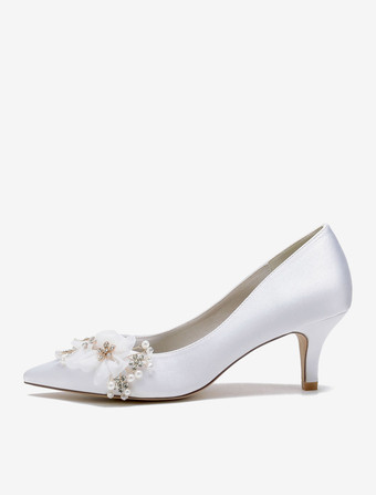 ウェディングシューズ ブライダル パンプス サテン ポインテッドトゥ