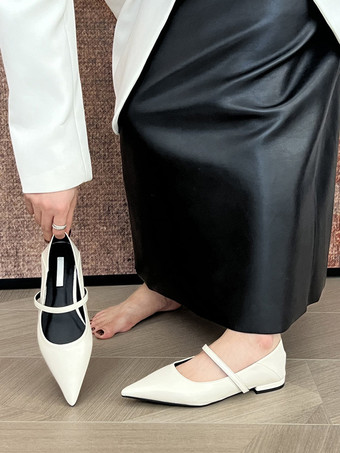 ブラック レディース バレエ フラット ポインテッドトゥ メリー ジェーン フラット パンプス