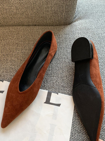 レディース ポインテッドトゥ フラット スエード スリッポン バレエ フラット シューズ