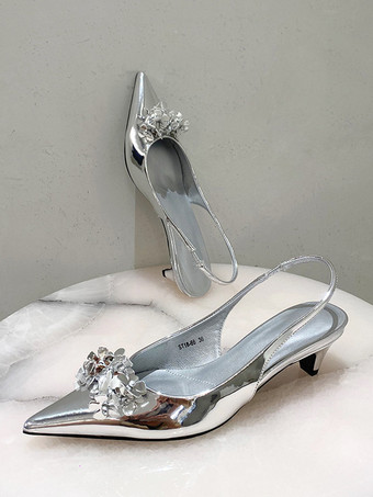 レディース ミッドローヒール キトゥンヒール PU レザー パンプス