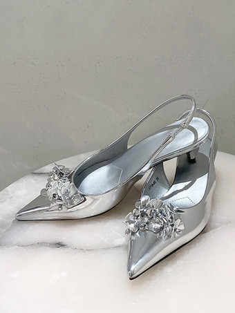 レディース ミッドローヒール キトゥンヒール PU レザー パンプス