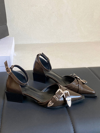 ホワイト Wome's フラット ポインテッドトゥ ラインストーン バックル ディテール アンクル ストラップ パンプス