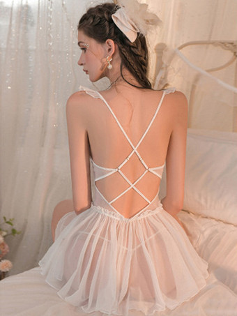 ベビードール ランジェリー ベビードール 女性用 ホワイト カットアウト 非対称 ポリエステル セクシー