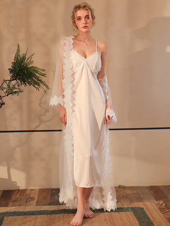 ホワイト ロングネグリジェ ホワイト セクシー バックレス サッシュ ポリエステル 大人用 ランジェリー