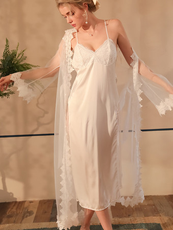 ロングネグリジェ ホワイト セクシー バックレス サッシュ ポリエステル 大人用 ランジェリー