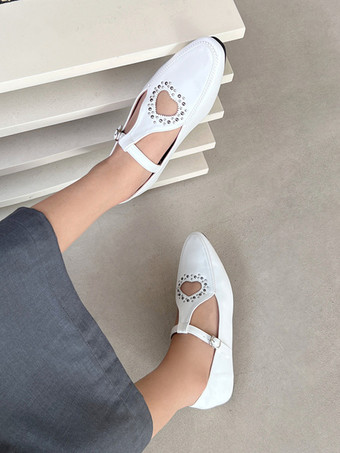 ブラック バレエ フラット スクエアトゥ ラインストーン カットアウト バックル ディテール フラット シューズ レディース