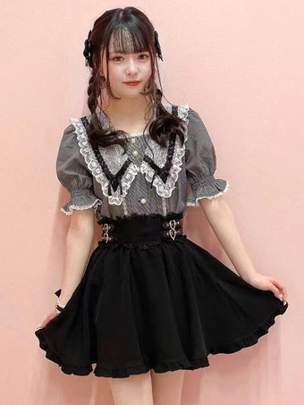 Gothic Lolita SK Schwarze Rüschen-Spitzen-Lolita-Röcke