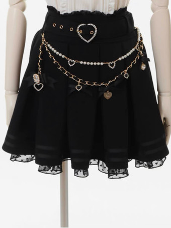 ブラック スチームパンクロリータSKホワイトグロメットプリーツロリータスカート