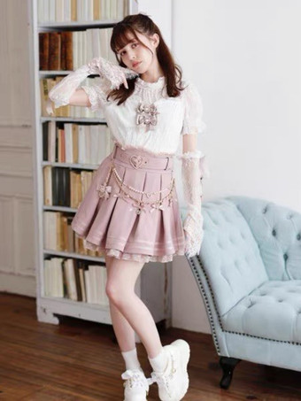 スチームパンクロリータSKホワイトグロメットプリーツロリータスカート