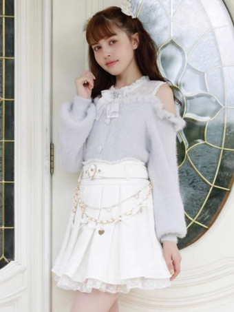 ホワイト スチームパンクロリータSKホワイトグロメットプリーツロリータスカート