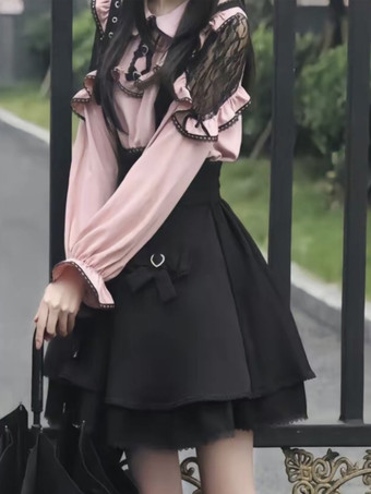ゴスロリ衣装 ピンク フリル リボン レース 長袖 スカート ブラウス