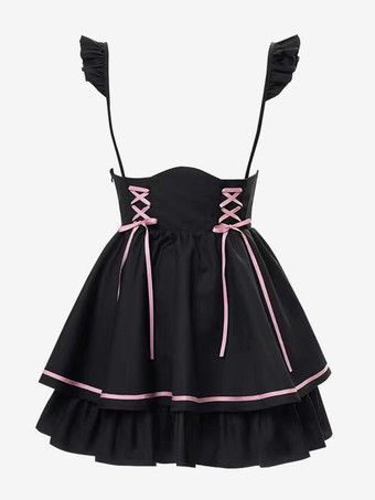 スチームパンクロリータ衣装ライトスカイブルーレースアップフリル長袖ブラウススカート