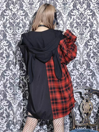 スチームパンク ロリータ ブラウス 長袖ブラウス ロリータ トップ チェック柄 ブルー ロリータ シャツ