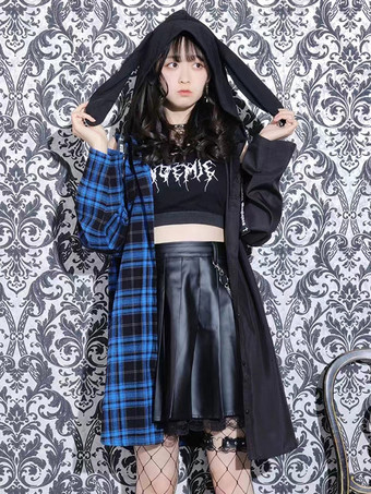 スチームパンク ロリータ ブラウス 長袖ブラウス ロリータ トップ チェック柄 ブルー ロリータ シャツ