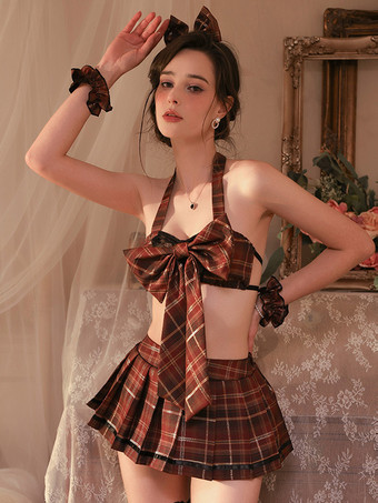 セクシーなコスチューム女子高生女性のポリエステル繊維アームウェアスカート帽子トップ