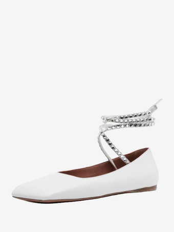 ブラック バレエ フラット レディース スクエアトゥ ラインストーン レースアップ バレリーナ フラット