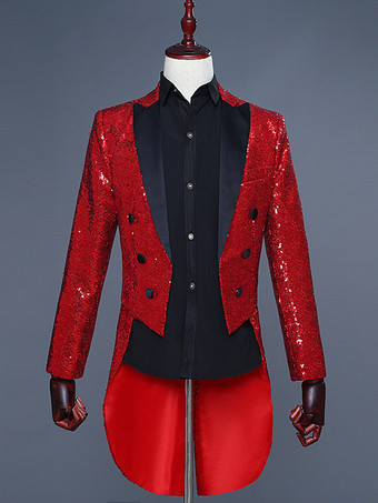 レッド 男性のための黒の Sequni タキシード clothingiber オーバーコート レトロな衣装 バーガンディ
