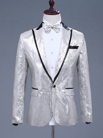 シルバー メンズ レトロ セクニ トップ レトロ ポリエステル 長袖 パフォーマンス コスチューム