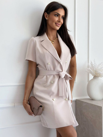 ブレザードレス Vネック ベルト付き 半袖 バニーズ カジュアル ショートドレス