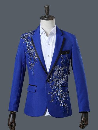 ブルー 黒のメンズ長袖レトロパフォーマンスコスチューム バーガンディ