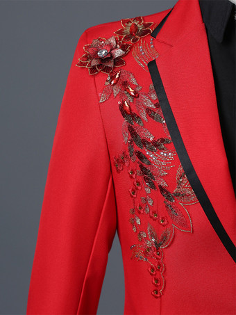 黒のメンズ長袖レトロパフォーマンスコスチューム バーガンディ