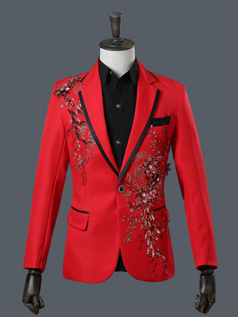 レッド 黒のメンズ長袖レトロパフォーマンスコスチューム バーガンディ