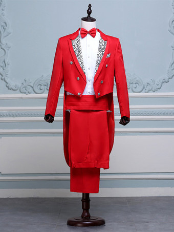 レッド メンズパレス長袖タキシード服レトロパフォーマンスコスチューム バーガンディ