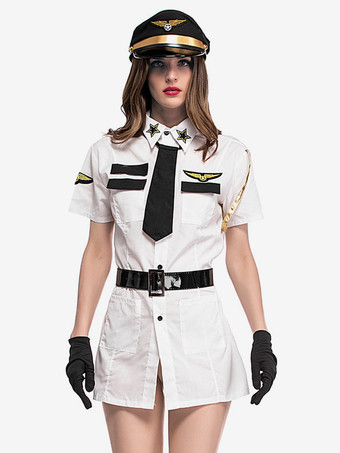 ホワイト 女性スチュワーデス衣装魅力的なレイブクラブポリエステル