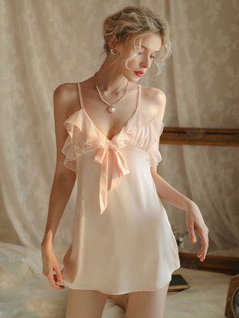 ピンクシュミーズ フリル リボン 無地 シュミーズ