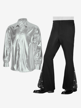 シルバー メンズ レトロ シルバー セット レトロ 70 年代 ディスコ ロック パフォーマンス ダンスウェア