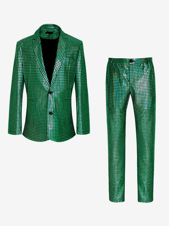 グリーン ブルーヴィンテージセットレトロポリエステル長袖レトロコスチューム男性用