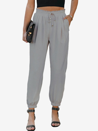 グレイパンツ ブリックレッド レースアップ ウエスト トラウザーズ