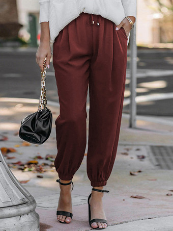 ワインレッド パンツ ブリックレッド レースアップ ウエスト トラウザーズ