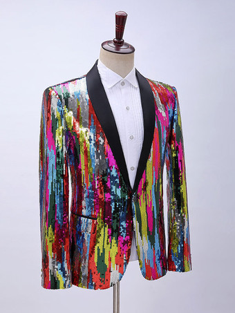 メンズ スパンコール スーツ ステージ パフォーマンスウェア 長袖 レトロ コスチューム