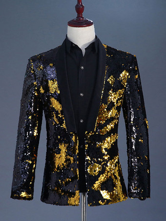 Or noirCostume à paillettes bicolore tenue de spectacle sur scène Costumes rétro à manches longues